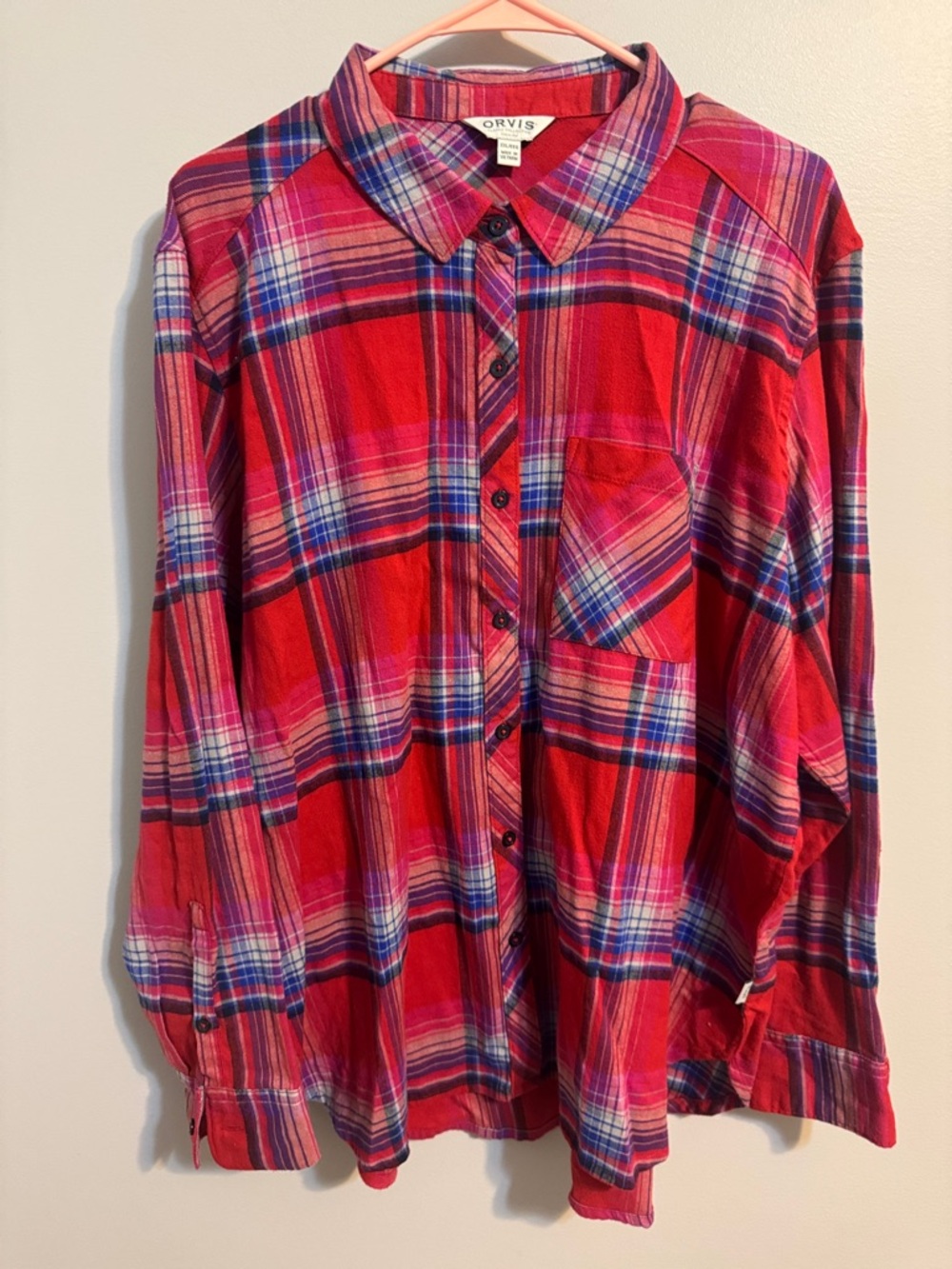 Orvis Red and Blue Plaid Flannel Button-Down Shirt Women's 2XL